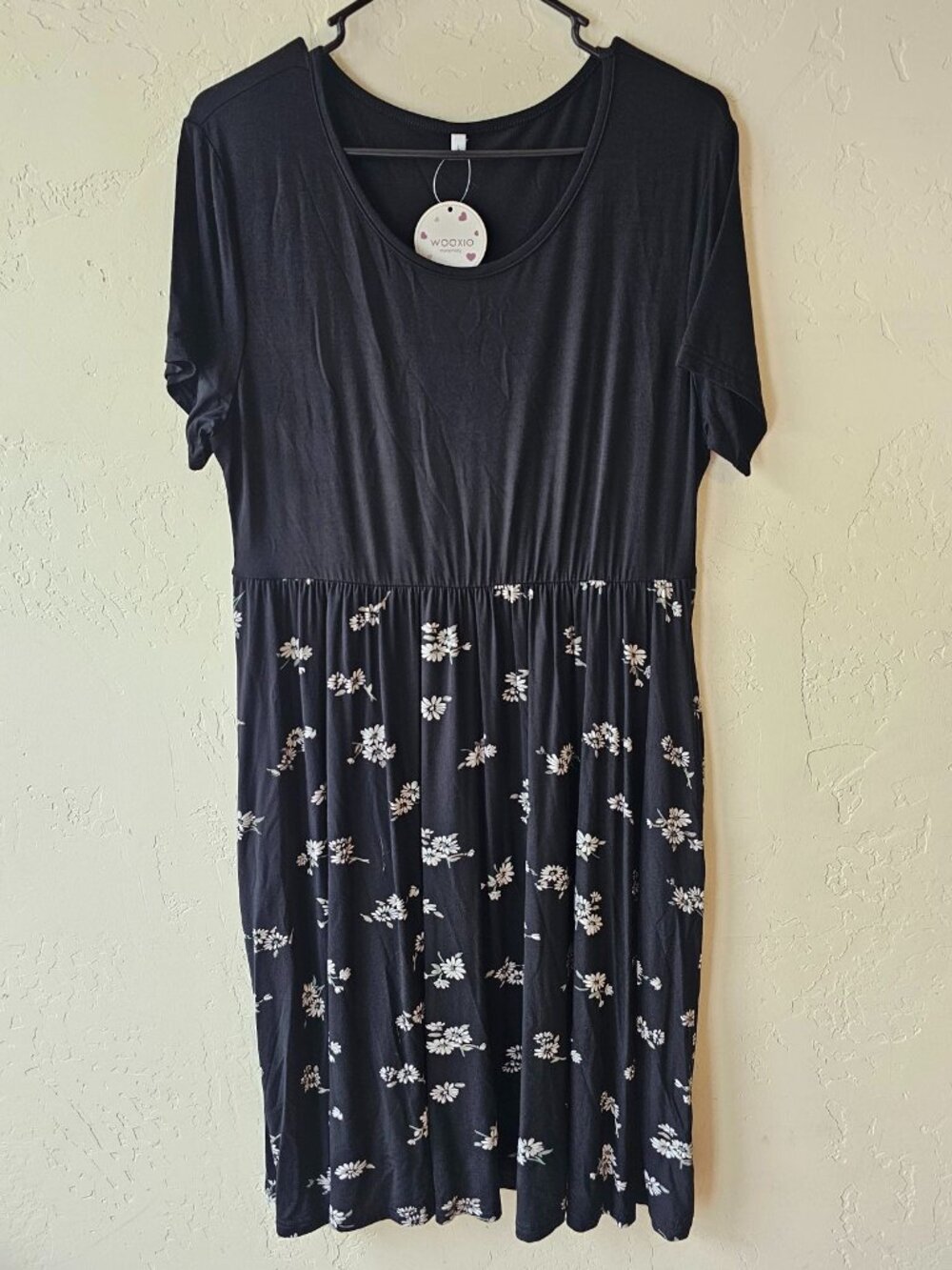 Wooxio Maternity Dress Black Floral Print Short Sleeve LG